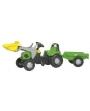 Tractor a pedales Deutz-FAhr Agroplus 420 con pala y remolque Rollykid Agridiver